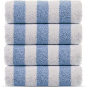 Chakir Turkish Linens Premium Quality 100% Cotton Turkish Cabana Thick Stripe Pool Beach Towels 4-Pack (Light Blue, 30x60 Inch)